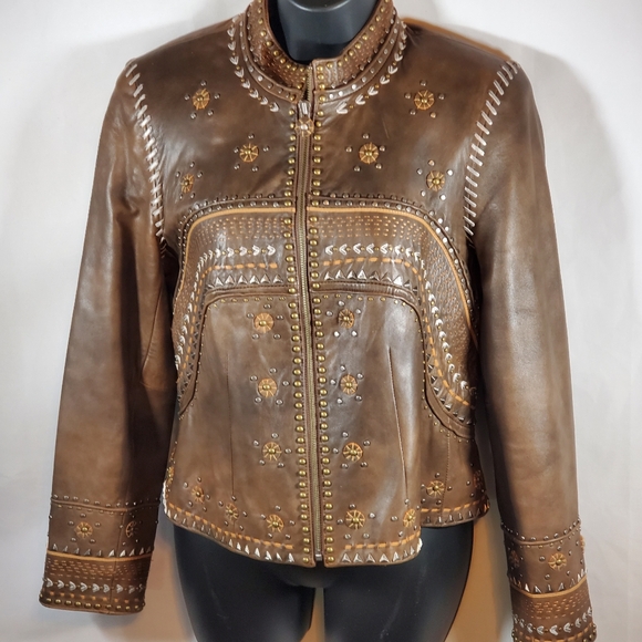 Double D Ranch Leather Studded Jacket Size XS